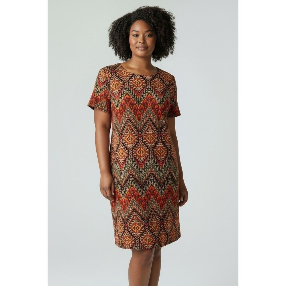 AGB Orange Black Geometric Print Bodycon Sheath Dress Size 12